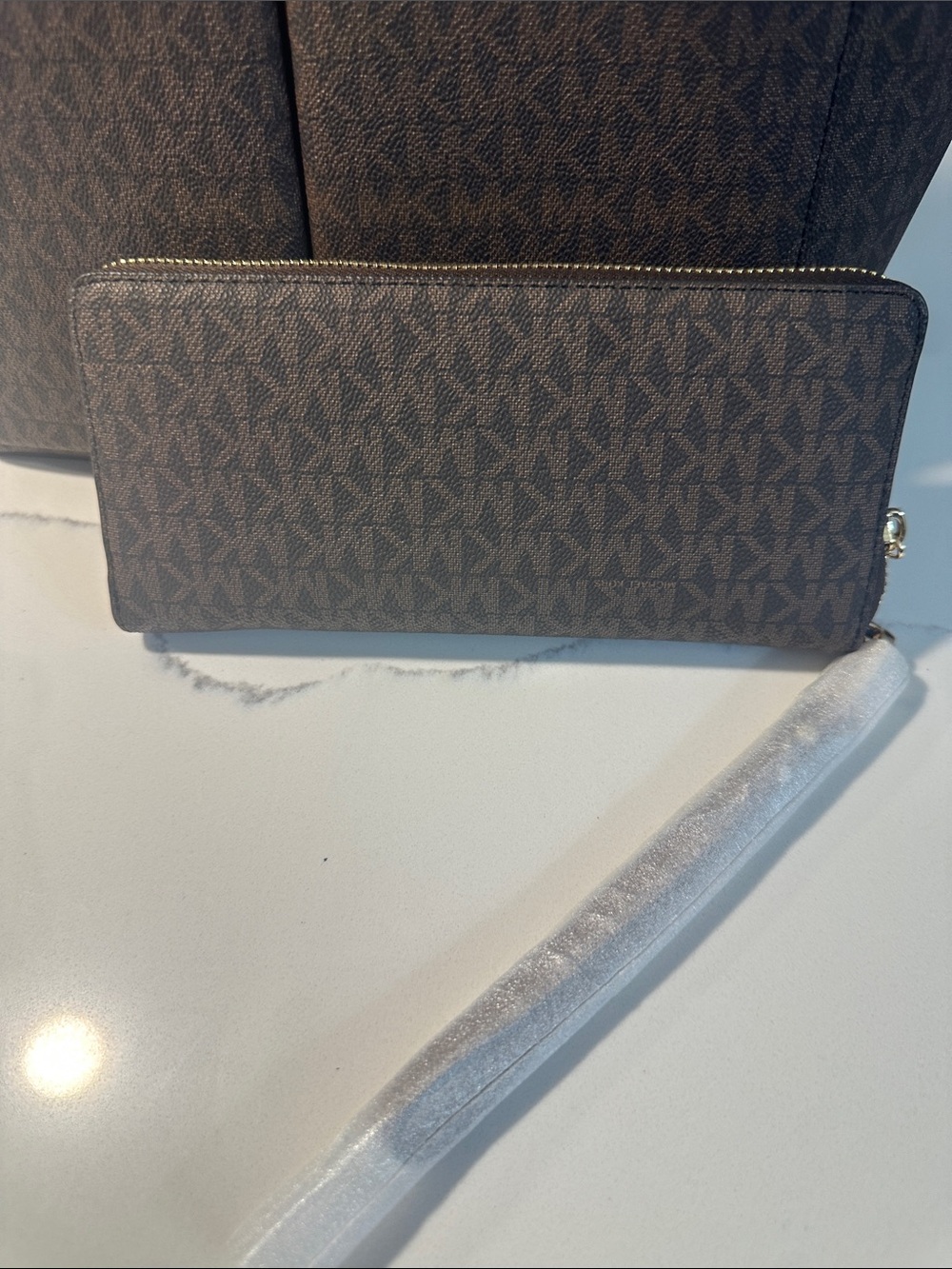Michael Kors Brown Signature MK Zip Wristlet